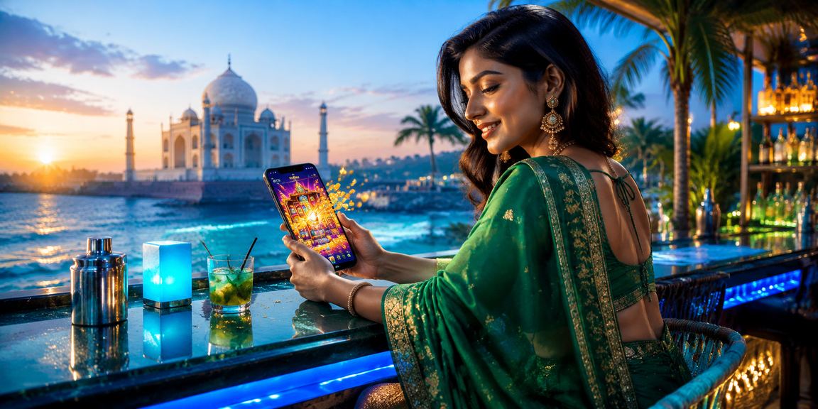 Player enjoying colorful slot game near Taj Mahal, Agra